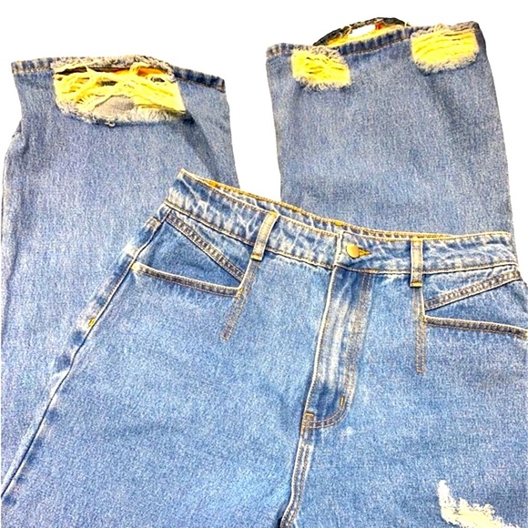 SHEIN blue jeans distressed jeans size large - Picture 2 of 7